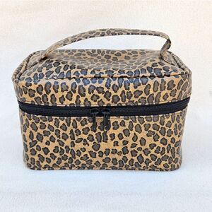 NWOT Leopard Print Cosmetic Train Case with Travel Bottles